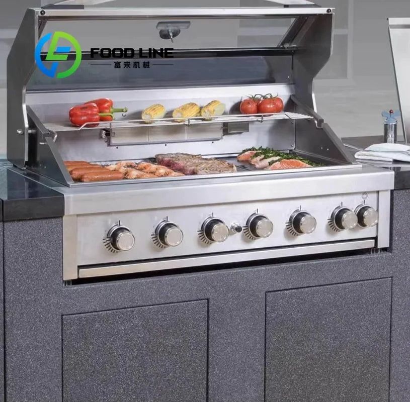 Customize Modern Modular Outdoor Kitchen Stainless Steel BBQ Island Sink Refrigerator Gas Burners Patio Cooking