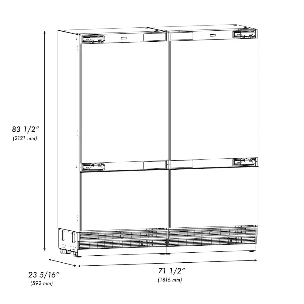 ZLINE 72" Panel Ready Built-In Bottom Freezer Refrigerator,Water Dispenser, Ice Maker, RBIT-72