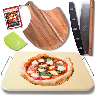 15 In. 5-Pieces Pizza Stone for Oven Set Pizza Making Kit-Pizza Oven Stone-Pizza Baking Stones.