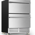 24 Inch Dual Drawer Fridge under Counter with Wheels, Outdoor Beverage Refrigerator for Patio, Stainless Steel Weather-Proof, Freestanding or Built-In Installation, Ideal for Home and Commercial Use