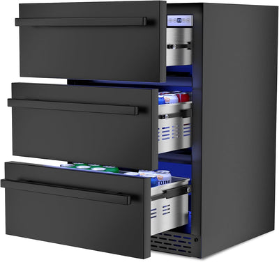 3-Tier Drawer Outdoor Beverage Refrigerator, Hold 180 Cans 24 Inch Undercounter & Built-In Beverage Fridge with Temperature Control, Waterproof Freestanding Beverage Cooler for Home,Commercial Use