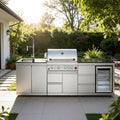 102.4" Outdoor Kitchen Island, 4-Burner Propane Gas BBQ Grill 59500 BTU 304 Stainless Steel, Built-In Sink & Refrigerator for Backyard Patio Cooking (Silver, 102.4"')