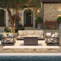 4-Piece Faux-Wood Aluminum Swivel Patio Conversation Set with Fire Pit Table