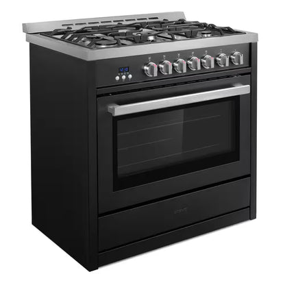36 In. Nebula Collection 4.4 Cu. Ft. Gas Range, 5-Burners, Rapid Convection Oven, Cast Iron Grates in Matte Black