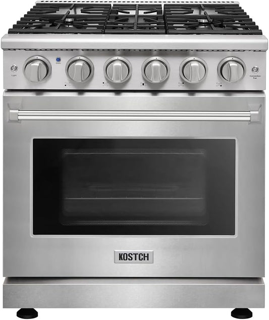 30 Inch Professional Freestanding Pro-Style Natural Gas Range or Liquid Propane Gas Range with 5 Burners, 4.55 Cu.Ft. Oven Capacity, in Stainless Steel - KOS-30RG03M (Stainless Steel)