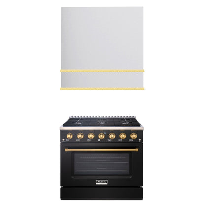 Akicon 36" Stainless Steel Range Hood with 600 CFM Insert & 6-Burner Gas Range Combo – Powerful Ventilation, Convection Oven, Multiple Finishes