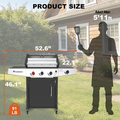 4 Burners Propane Gas Outdoor Grill 50000 BTU, 553 Sq.In, Side Burner, Porcelain-Enameled Grates, Stainless Steel Propane Grill Outdoor Cooking, Patio Garden Family Barbecues Party