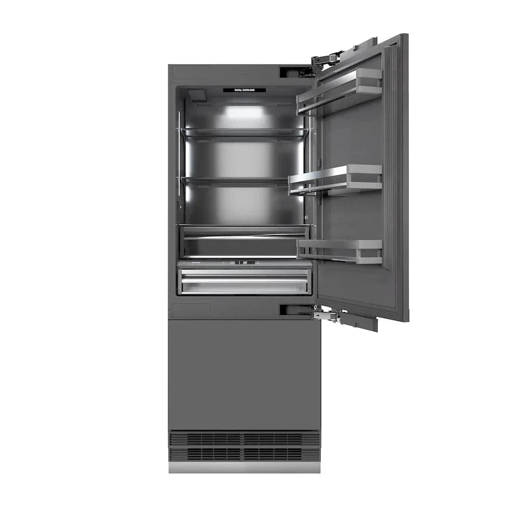 ZLINE 30" Panel Ready Built-In Bottom Freezer Refrigerator,Water Dispenser, Ice Maker,Graphite Gray, Gold GRBIVZ-30-G