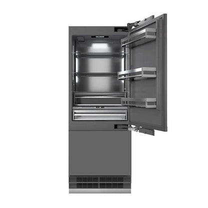 ZLINE 30" Panel Ready Built-In Bottom Freezer Refrigerator,Water Dispenser, Ice Maker,Graphite Gray, Gold GRBIVZ-30-G