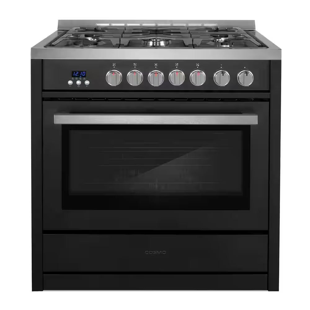 36 In. Nebula Collection 4.4 Cu. Ft. Gas Range, 5-Burners, Rapid Convection Oven, Cast Iron Grates in Matte Black