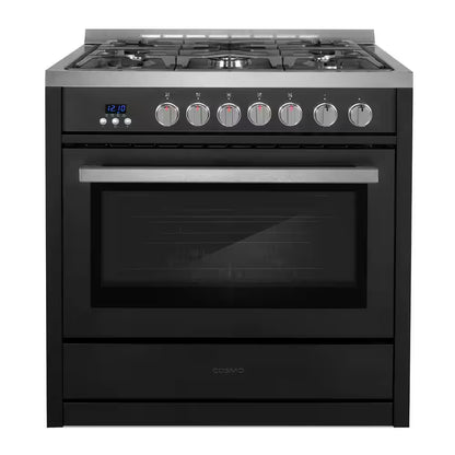 36 In. Nebula Collection 4.4 Cu. Ft. Gas Range, 5-Burners, Rapid Convection Oven, Cast Iron Grates in Matte Black