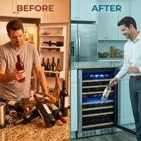 15 In. Dual Zone Built-In Wine Cooler 30-Bottle Cellar Cooling Unit in Stainless Steel with 6-Removable Shelves — Before & After