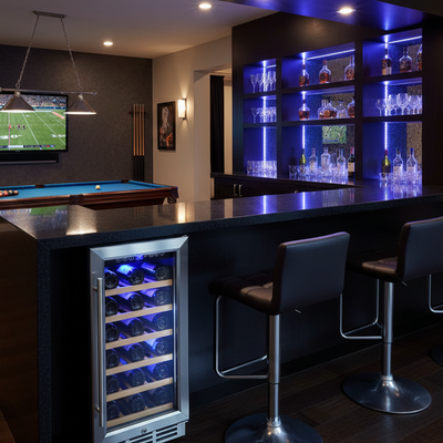 15 In. Single Zone 30-Wine Bottles Beverage and Wine Cooler Wine Cooler in Black