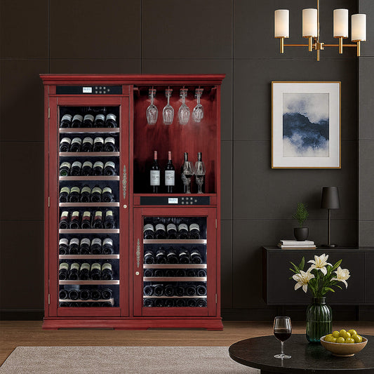 Nuvia 158-Bottle Wooden Wine Cooler Cabinet With Adjustable Temperature And Vacuum Insulation Doors