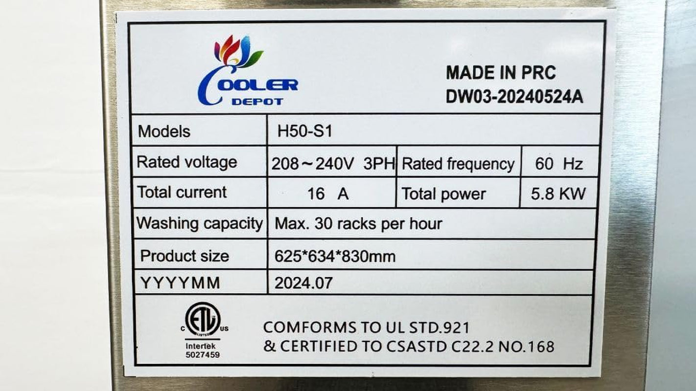 Commercial Dishwasher Undercounter High Temperature, NSF Certified, 220V, 1Or3 Phase H50-S1