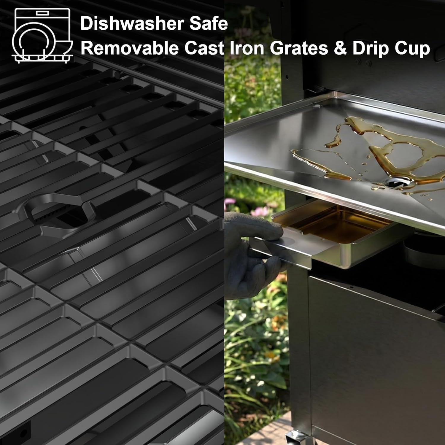 4 Burners Propane Gas Outdoor Grill 50000 BTU, 553 Sq.In, Side Burner, Porcelain-Enameled Grates, Stainless Steel Propane Grill Outdoor Cooking, Patio Garden Family Barbecues Party