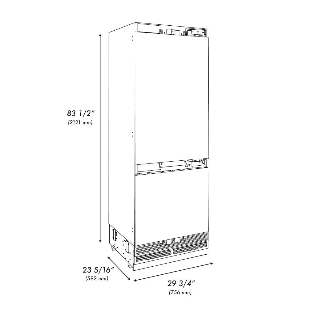 ZLINE 30" Panel Ready Built-In Bottom Freezer Refrigerator,Water Dispenser, Ice Maker,Graphite Gray, Gold GRBIVZ-30-G