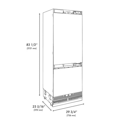 ZLINE 30" Panel Ready Built-In Bottom Freezer Refrigerator,Water Dispenser, Ice Maker,Graphite Gray, Gold GRBIVZ-30-G
