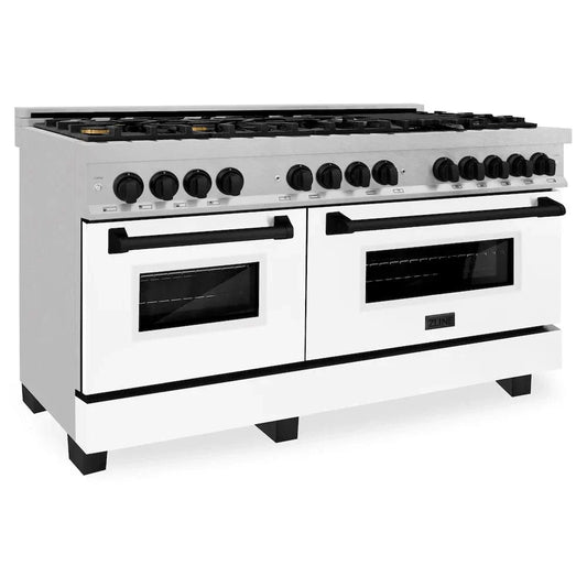 ZLINE 60"Autograph Range Dual Fuel, DuraSnow, White Door,RASZ-WM-60-MB