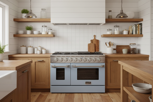 Kucht 48" Propane Range in Stainless Steel, Light Blue Doors, KNG481/LP-LB