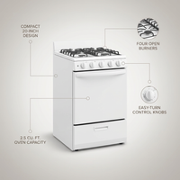 20 In. 2.5 Cu. Ft. Gas Range in White — infographic