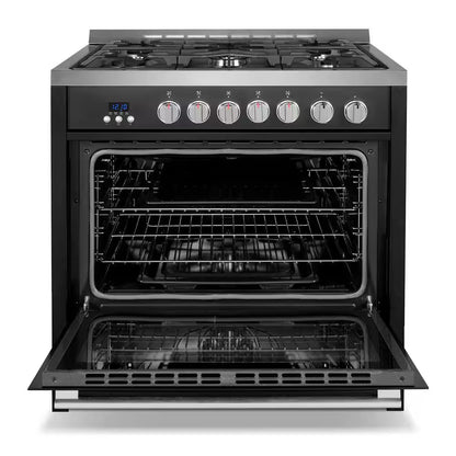 36 In. Nebula Collection 4.4 Cu. Ft. Gas Range, 5-Burners, Rapid Convection Oven, Cast Iron Grates in Matte Black