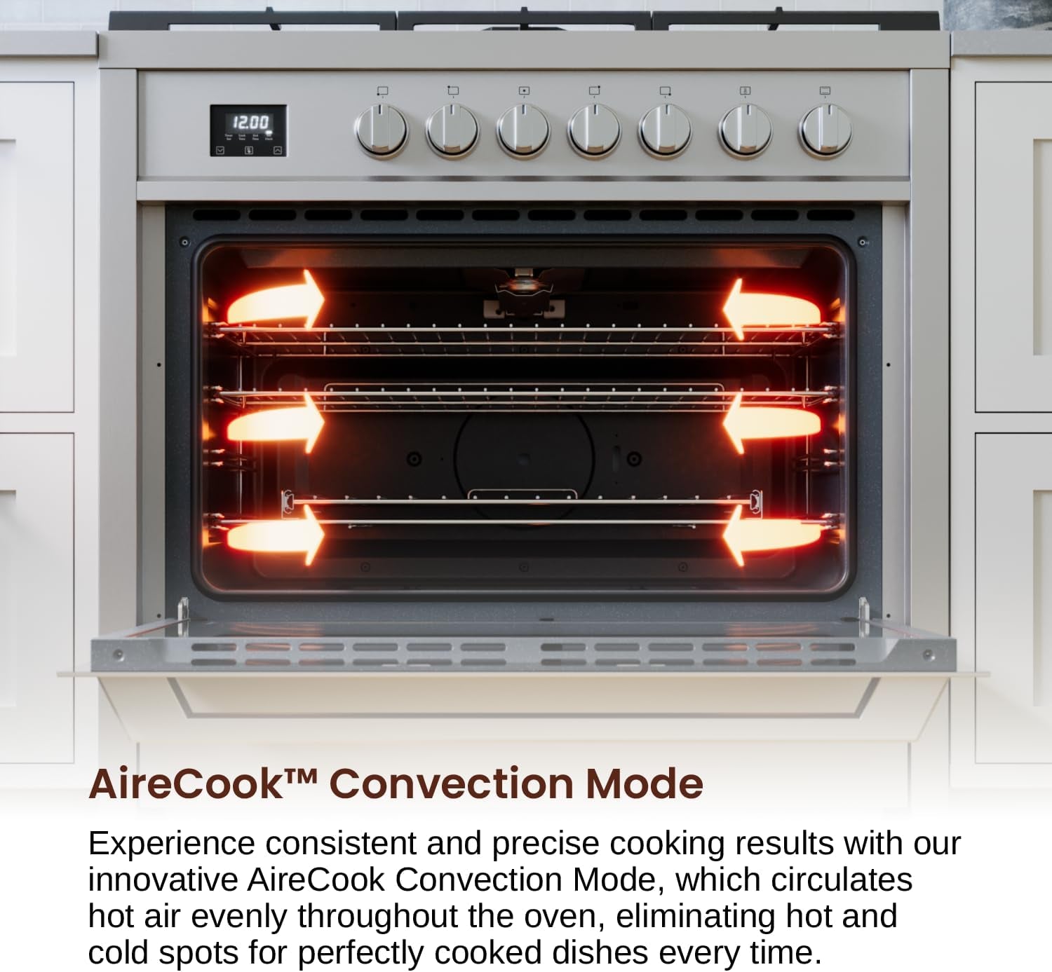 RRG361TS 36" Gas Range Oven with Timer - Stainless Steel, Sealed Burners, Convection Fan, Easy Reach Racks