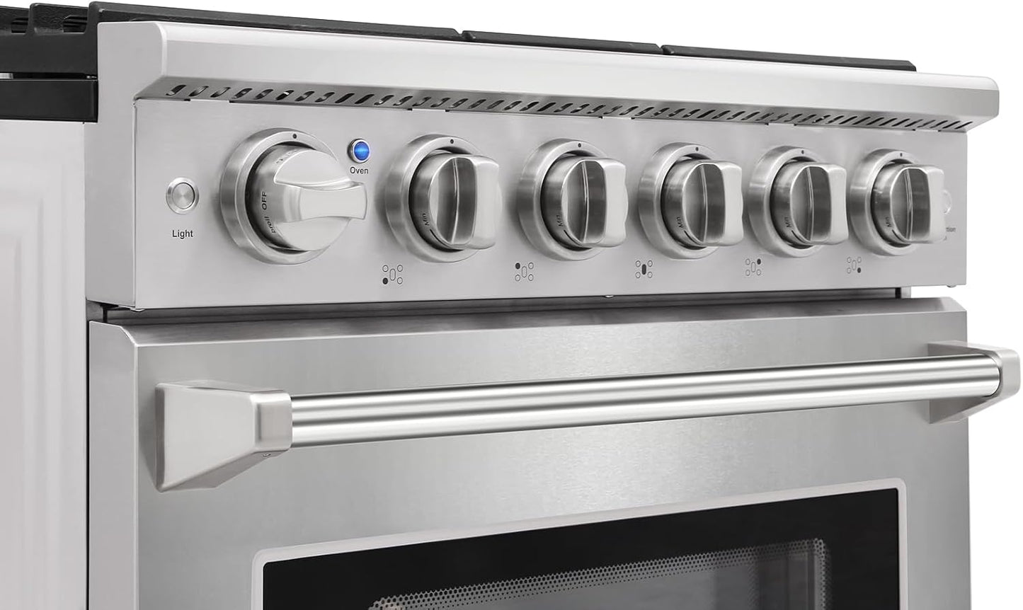 30 Inch Professional Freestanding Pro-Style Natural Gas Range or Liquid Propane Gas Range with 5 Burners, 4.55 Cu.Ft. Oven Capacity, in Stainless Steel - KOS-30RG03M (Stainless Steel)