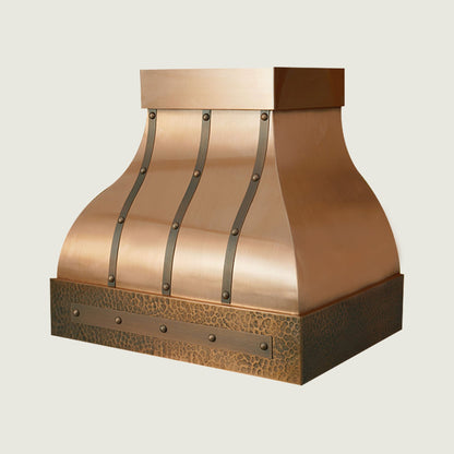 NAUXUS Handcrafted Custom Kitchen Copper Range Hood Wall/Island Mount,  HCW42BBA