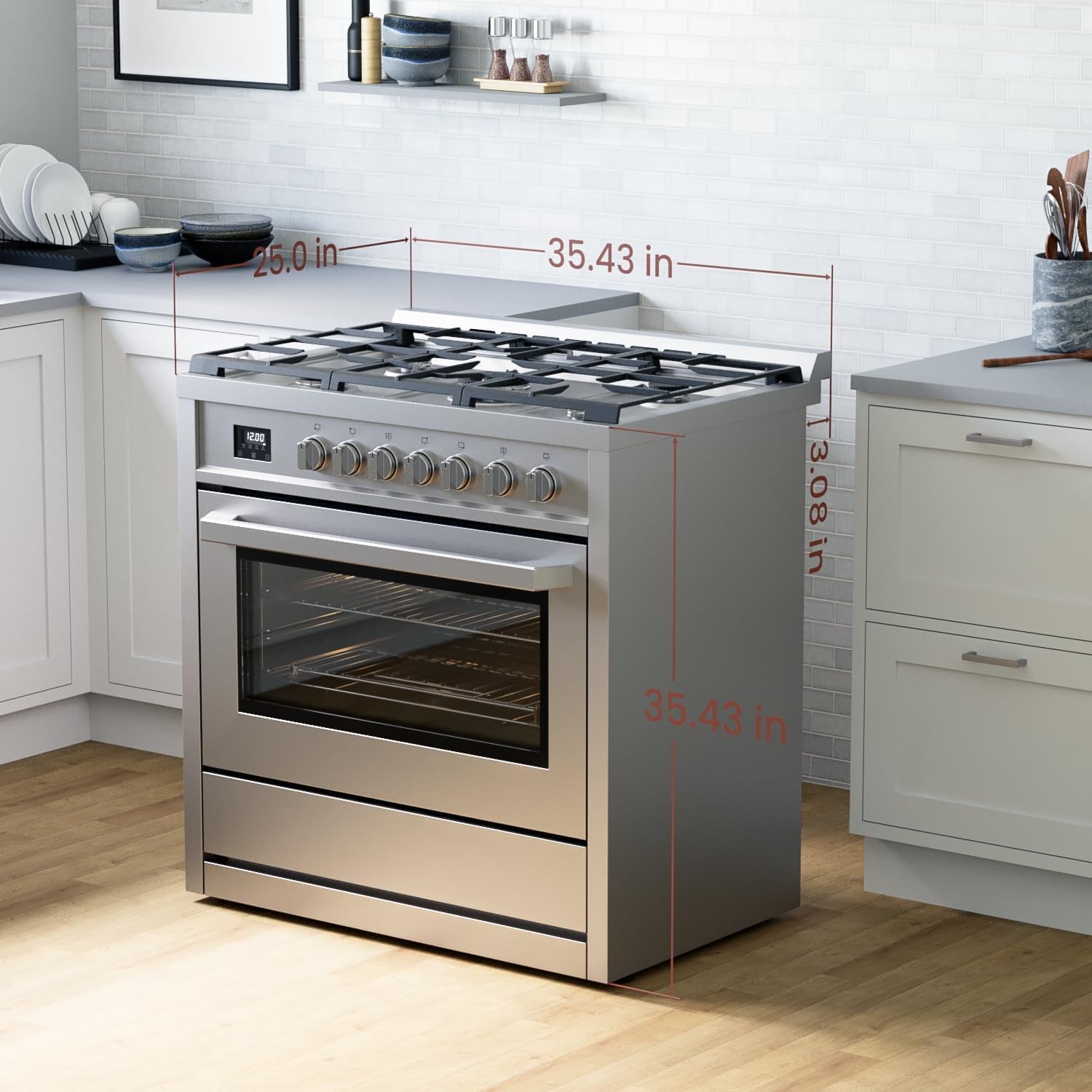 RRG361TS 36" Gas Range Oven with Timer - Stainless Steel, Sealed Burners, Convection Fan, Easy Reach Racks