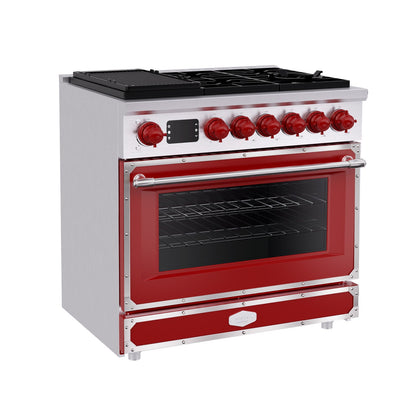 36 Inch Freestanding Custom Gas Range with 6 Sealed Burners Cooktop, Rapid Convection Oven, Natural Gas/LP Convertible