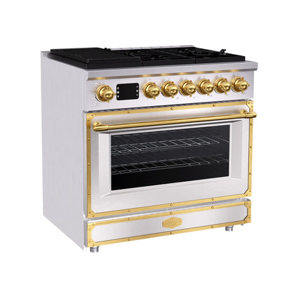 36 Inch Freestanding Custom Gas Range with 6 Sealed Burners Cooktop, Rapid Convection Oven, Natural Gas/LP Convertible
