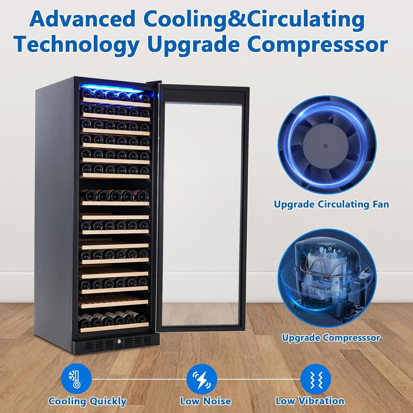 Wine Cooler Cabinet Beverage Refrigerator Freestand Wine Cellar with Digital Temperature Control - 133 Bottle Wine Cooler Fridge for Red/White/Champagne/Sparkling Wines