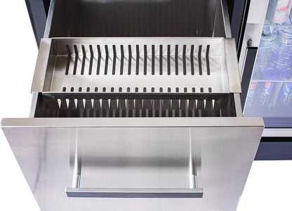 Stainless Steel 48"W X 22.5"D X 36"H Large Outdoor Kitchen Island Rolling Bar Cart Prep Table Grill Station with Ceramic Top & Beverage Refrigerator + Storage Drawers + Portable Ice Cooler