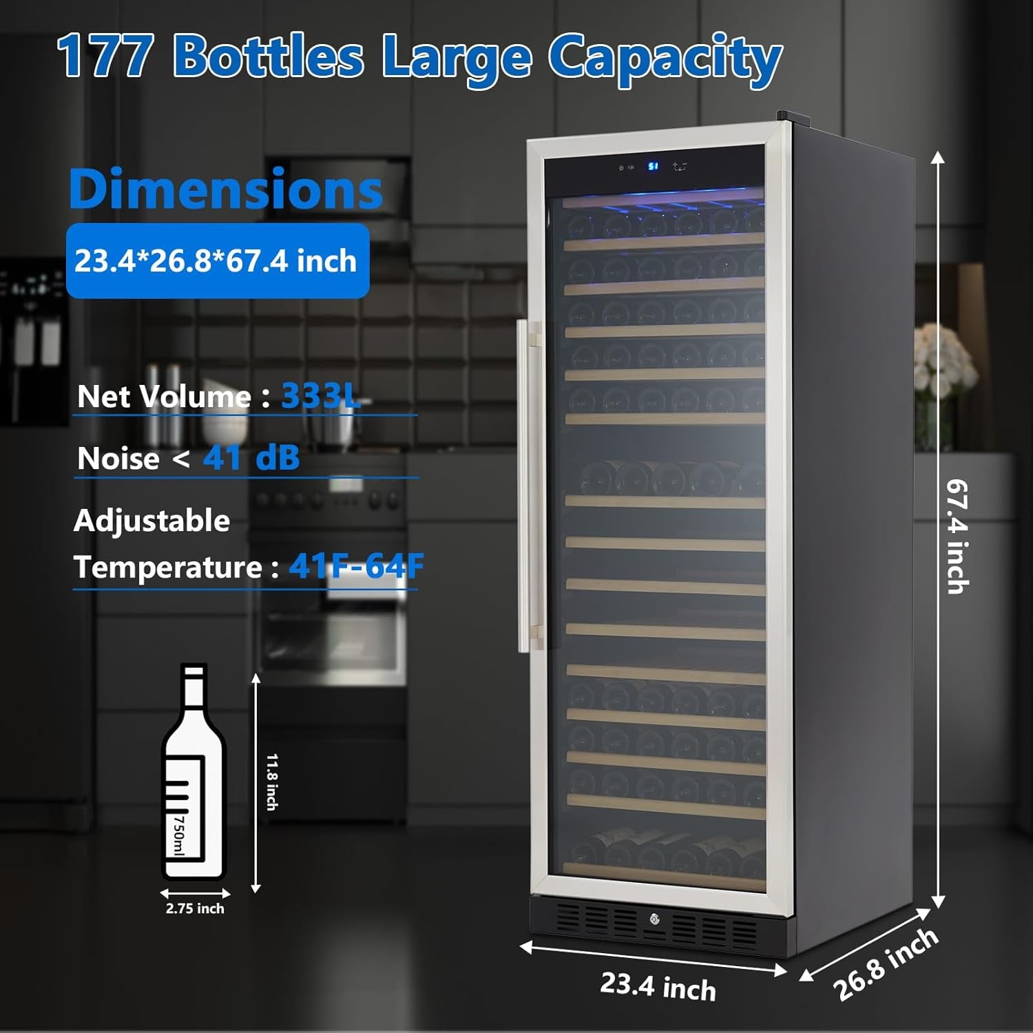 Wine Cooler Cabinet Beverage Refrigerator Freestand Wine Cellar with Digital Temperature Control - 133 Bottle Wine Cooler Fridge for Red/White/Champagne/Sparkling Wines
