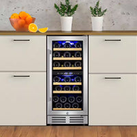15 In. Dual Zone Built-In Wine Cooler 30-Bottle Cellar Cooling Unit in Stainless Steel with 6-Removable Shelves