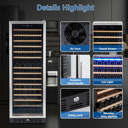 Wine Cooler Cabinet Beverage Refrigerator Freestand Wine Cellar with Digital Temperature Control - 133 Bottle Wine Cooler Fridge for Red/White/Champagne/Sparkling Wines