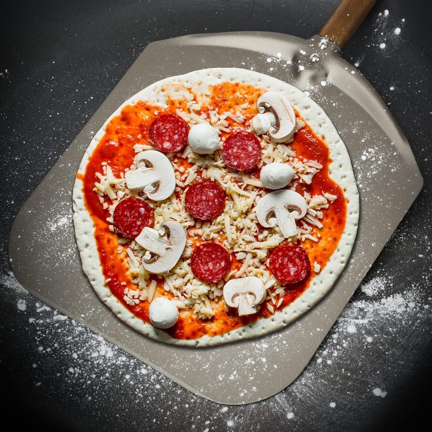 Aluminium 12" Pizza Peel with Long Handle, Pizza Spatula, Turning Paddle for Grill Oven, Kitchen Cooking Accessory for Baking Bread Pastry Dough Pie & Cake, PT202