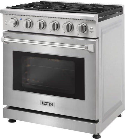 30 Inch Professional Freestanding Pro-Style Natural Gas Range or Liquid Propane Gas Range with 5 Burners, 4.55 Cu.Ft. Oven Capacity, in Stainless Steel - KOS-30RG03M (Stainless Steel)