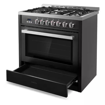 36 In. Nebula Collection 4.4 Cu. Ft. Gas Range, 5-Burners, Rapid Convection Oven, Cast Iron Grates in Matte Black
