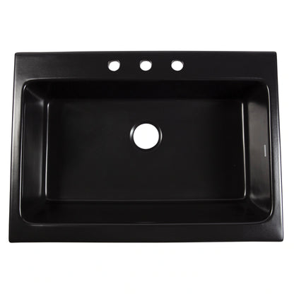 Parker Matte Black Fireclay 34″ Single Bowl Quick-Fit Farmhouse Apron Front Drop-In Kitchen Sink and Drain