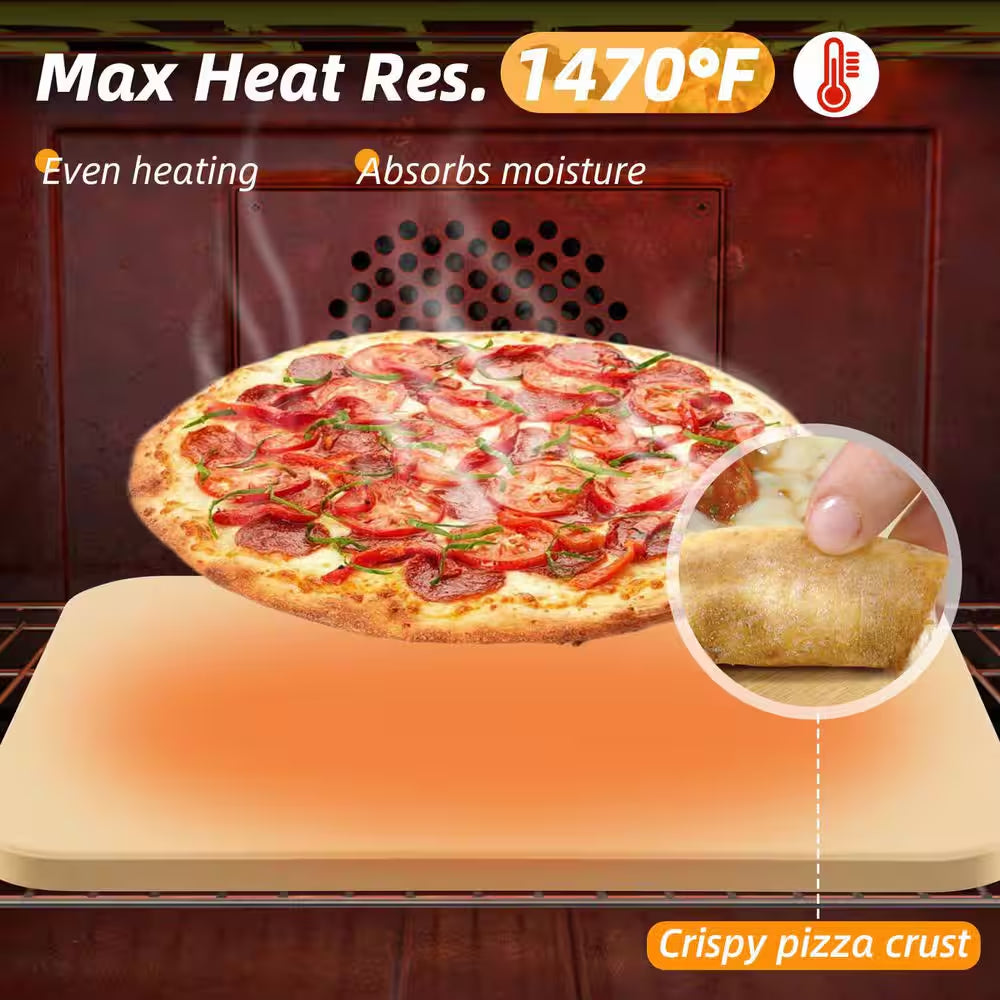 5 Pieces Pizza Stone Set, 15 In. Rectangle Pizza Stone Set with Metal Pizza Peels, Cutter Rocker for Oven, Outdoor Grill