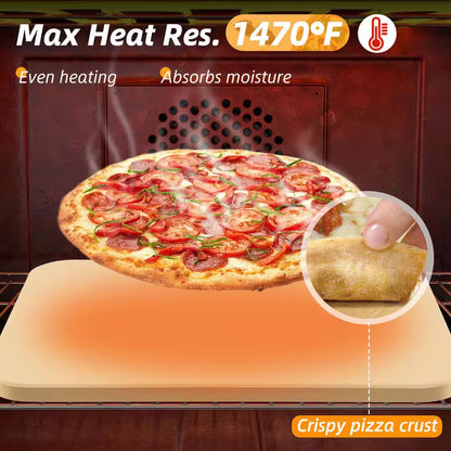 5 Pieces Pizza Stone Set, 15 In. Rectangle Pizza Stone Set with Metal Pizza Peels, Cutter Rocker for Oven, Outdoor Grill