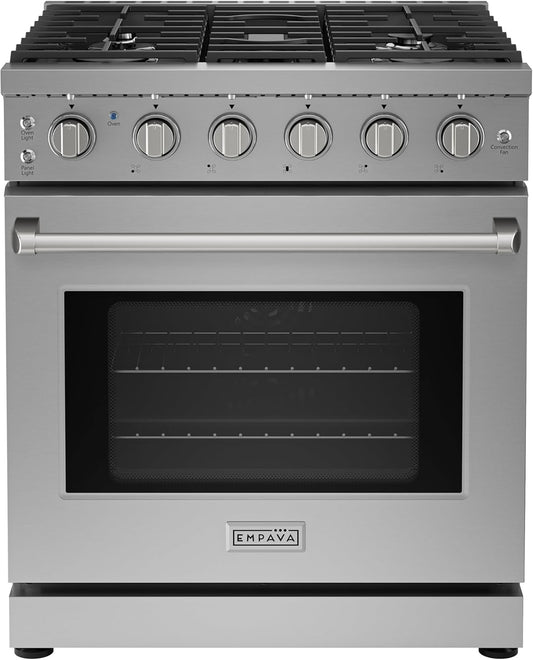 Empava Prostyle 30" Gas Range: True Convection, 18K BTU Power Burner & 4.55 Cu. Ft.Oven, Freestanding/Slide-In Stainless Steel Stove, CSA Certified