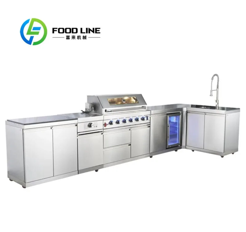 Customize Modern Modular Outdoor Kitchen Stainless Steel BBQ Island Sink Refrigerator Gas Burners Patio Cooking