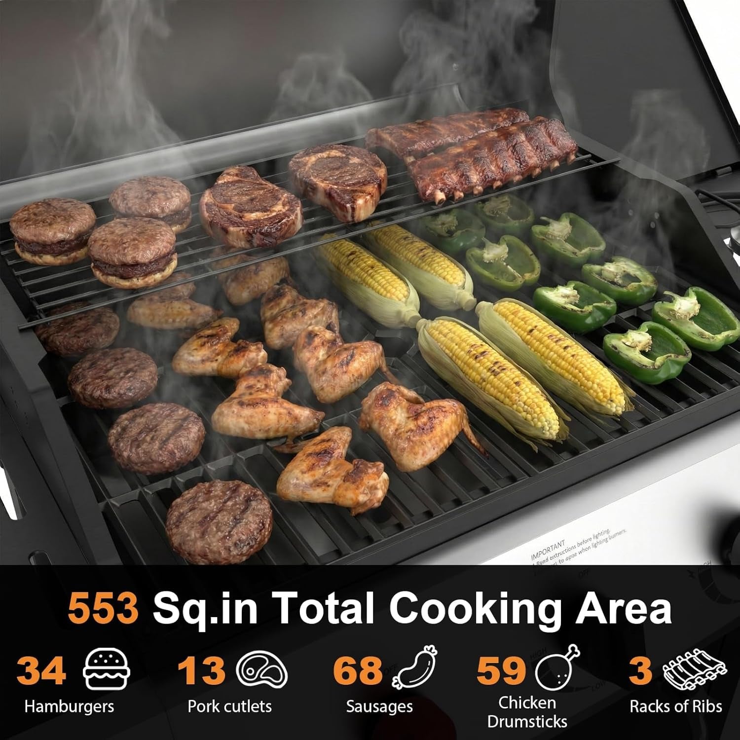 4 Burners Propane Gas Outdoor Grill 50000 BTU, 553 Sq.In, Side Burner, Porcelain-Enameled Grates, Stainless Steel Propane Grill Outdoor Cooking, Patio Garden Family Barbecues Party