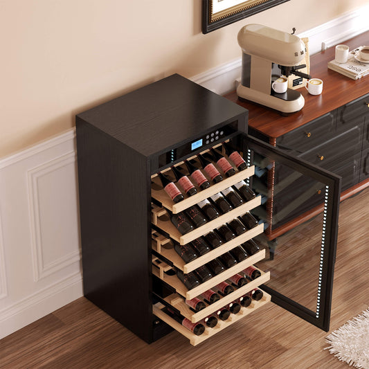 Nuvia 69-Bottle 7.6 Cu.Ft Freestanding Smart Wooden Wine Cooler With LED Touch Display