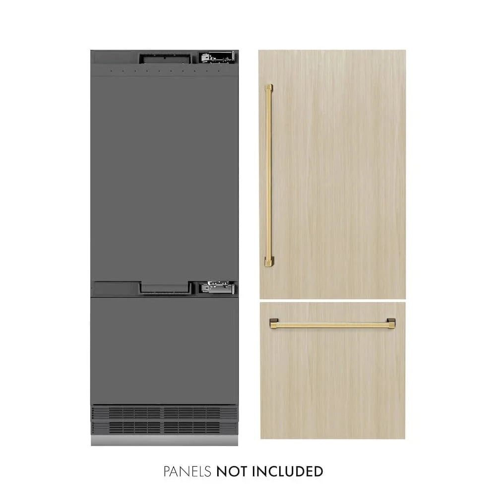 ZLINE 30" Panel Ready Built-In Bottom Freezer Refrigerator,Water Dispenser, Ice Maker,Graphite Gray, Gold GRBIVZ-30-G