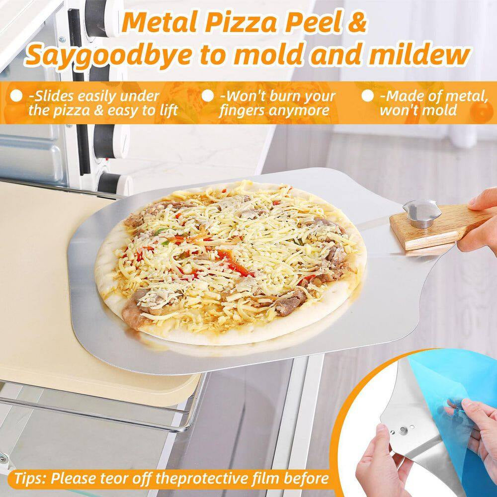 5 Pieces Pizza Stone Set, 15 In. Rectangle Pizza Stone Set with Metal Pizza Peels, Cutter Rocker for Oven, Outdoor Grill