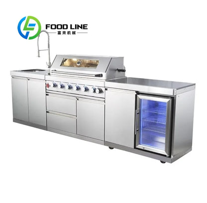 Customize Modern Modular Outdoor Kitchen Stainless Steel BBQ Island Sink Refrigerator Gas Burners Patio Cooking